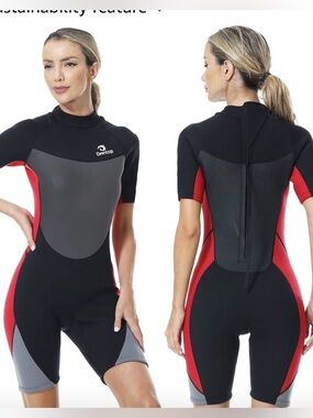 Owntop Shorty Wetsuit - Red/Black/Grey 2mm Neoprene women /men surfing 1043
